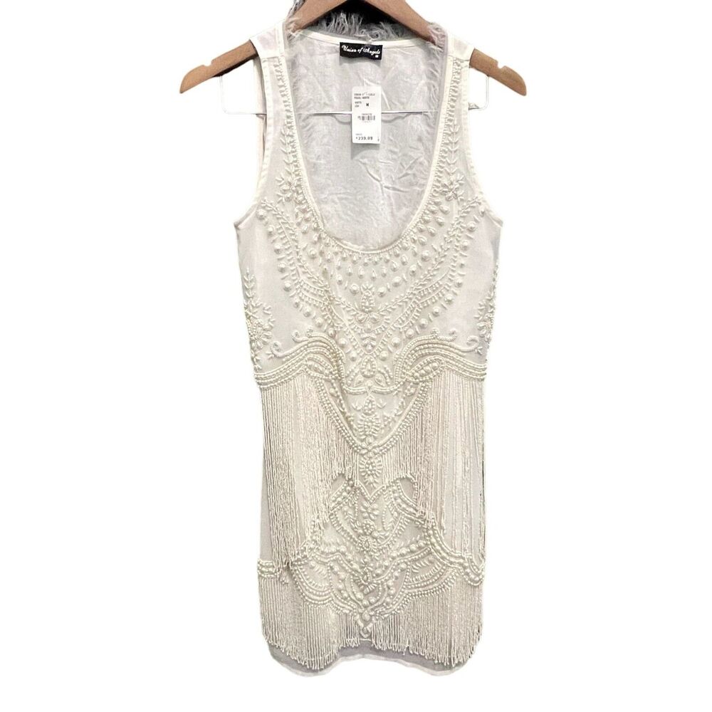 Union of Angels White Beaded Pearl Flapper Dress Gatsby Style Size M NWT